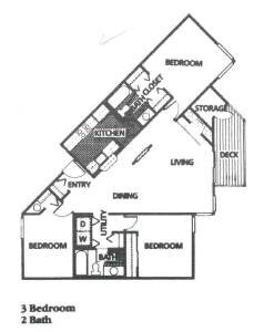 Floor plan for 3 beds, 2 baths, 1250 sqft