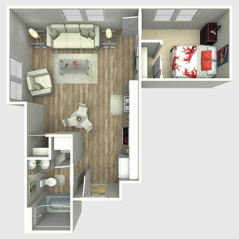 Floor plan for 1 bed, 1 bath, 2070 sqft