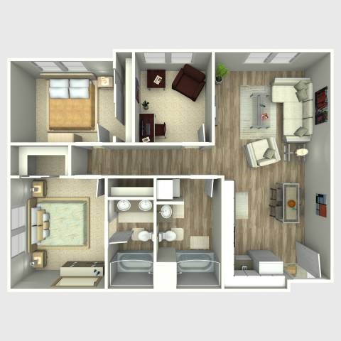 Floor plan for 2 beds, 2 baths, 1430 sqft