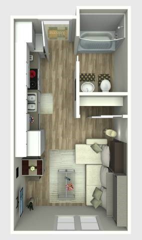 Floor plan for studio, 1 bath, 360 sqft
