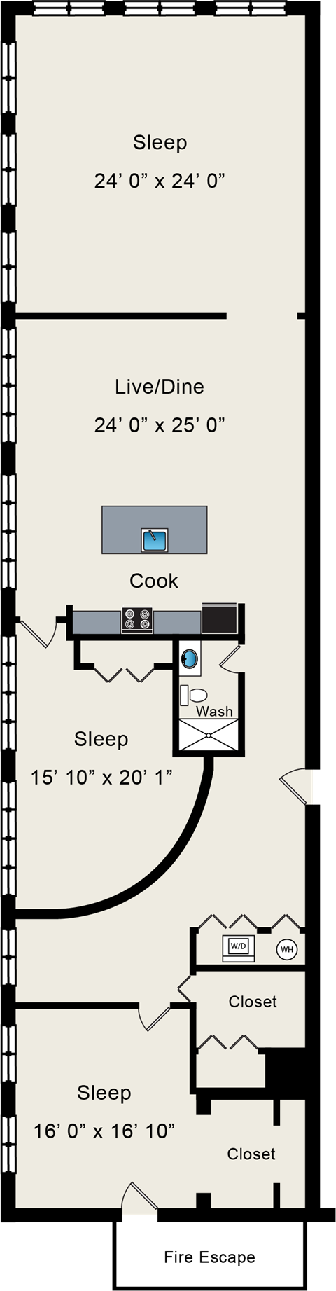 Floor plan for 3 beds, 2 baths, 2368 sqft