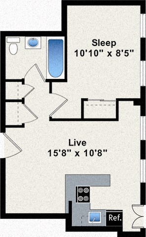 Floor plan for 1 bed, 1 bath, 359 sqft