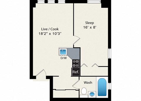 Floor plan for 1 bed, 1 bath, 450 sqft