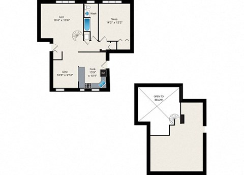 Floor plan for 1 bed, 1 bath, 1243 sqft