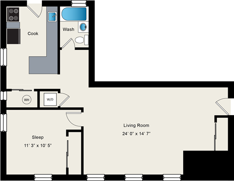 Floor plan for 1 bed, 1 bath, 930 sqft