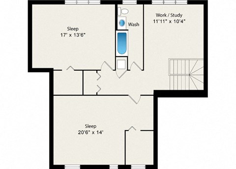 Floor plan for 1 bed, 1 bath, 916 sqft