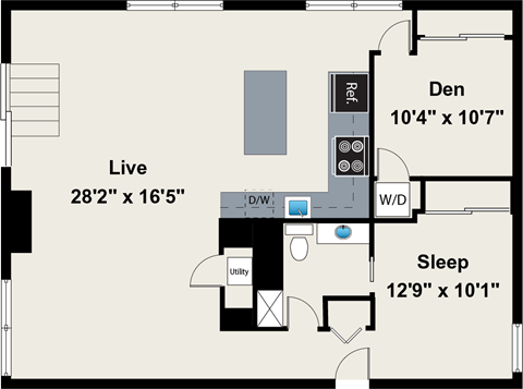 Floor plan for 1 bed, 1 bath, 1258 sqft