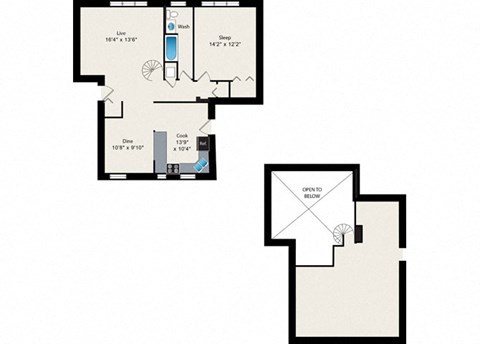Floor plan for 1 bed, 1 bath, 1185 sqft