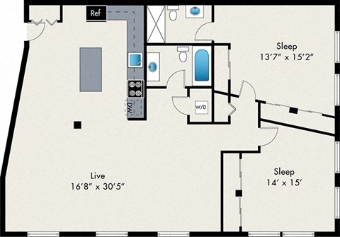 Floor plan for 2 beds, 2 baths, 1454 sqft