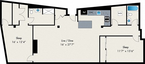 Floor plan for 2 beds, 2 baths, 1482 sqft