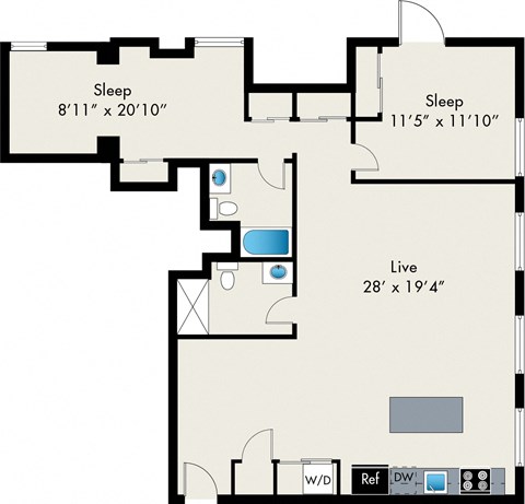 Floor plan for 2 beds, 2 baths, 1494 sqft