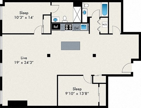 Floor plan for 2 beds, 2 baths, 1507 sqft