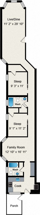 Floor plan for 2 beds, 2 baths, 1328 sqft