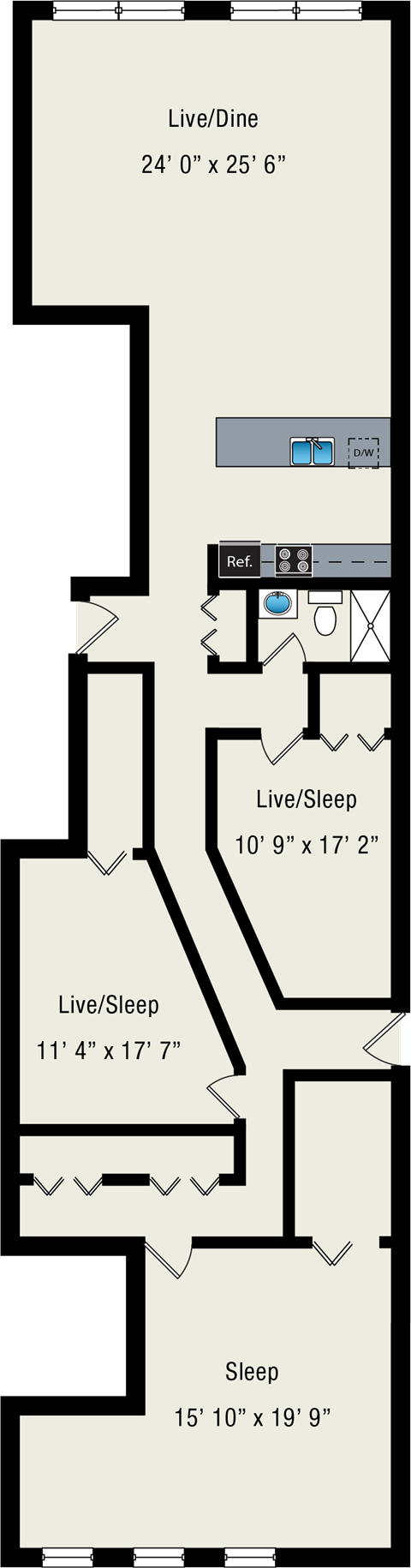 Floor plan for 2 beds, 1 bath, 2072 sqft