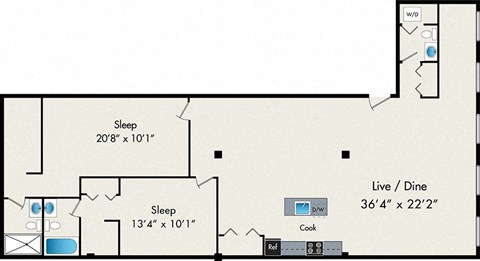 Floor plan for 2 beds, 2 baths, 1680 sqft