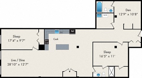 Floor plan for 2 beds, 2 baths, 1800 sqft