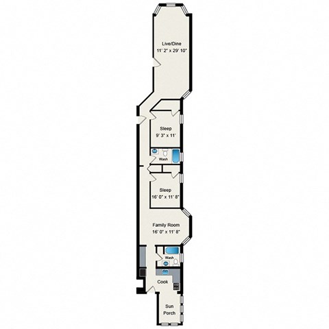 Floor plan for 2 beds, 2 baths, 1393 sqft
