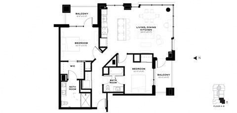 Floor plan for 2 beds, 2 baths, 1204 sqft