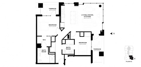 Floor plan for 2 beds, 2 baths, 1204 sqft