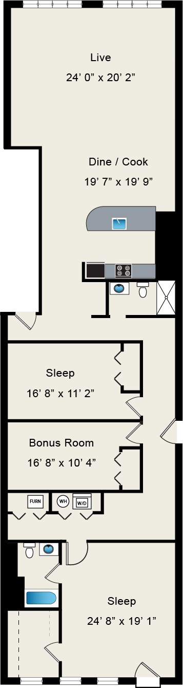 Floor plan for 2 beds, 2 baths, 2171 sqft