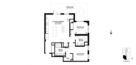 Floor plan for 2 beds, 2 baths, 1210 sqft