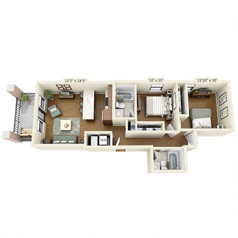 Floor plan for 2 beds, 2 baths, 1230 sqft