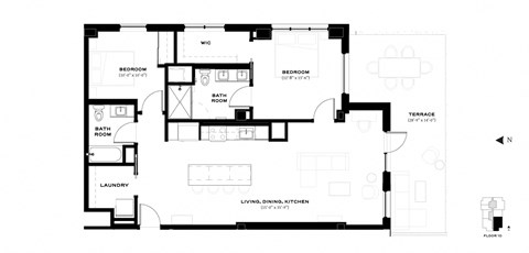Floor plan for 2 beds, 2 baths, 1224 sqft
