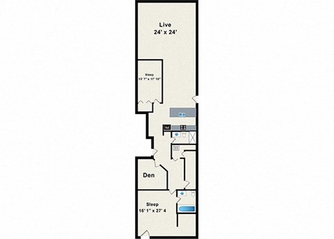 Floor plan for 2 beds, 1 bath, 2270 sqft