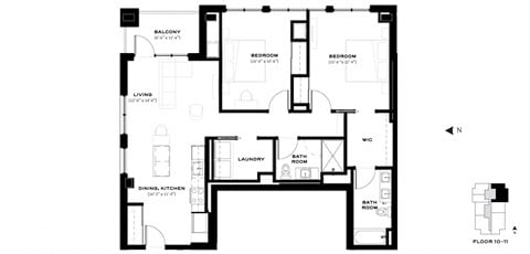 Floor plan for 2 beds, 2 baths, 1272 sqft