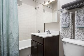 Chicago apartment for rent - a bathroom with a sink and a toilet and a shower