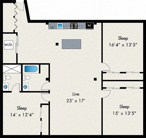 Floor plan for 3 beds, 2 baths, 1767 sqft