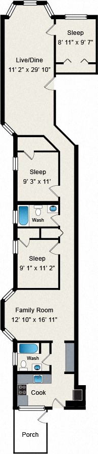 Floor plan for 3 beds, 2 baths, 1452 sqft