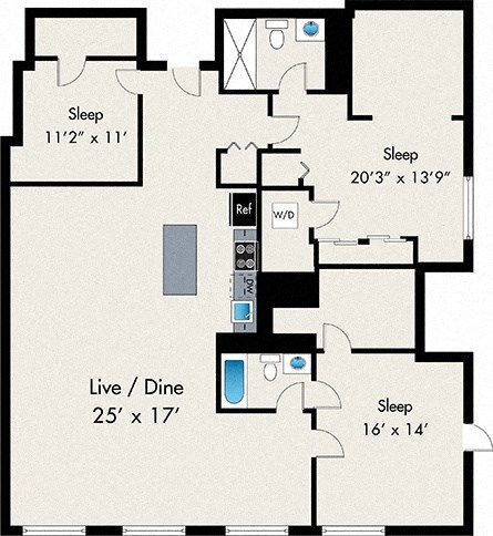 Floor plan for 3 beds, 2 baths, 1910 sqft