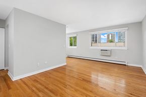 Chicago apartment for rent - Living room with white walls and hardwood floors