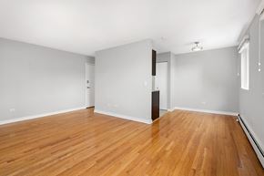 Chicago apartment for rent - Living room with white walls and hardwood floors