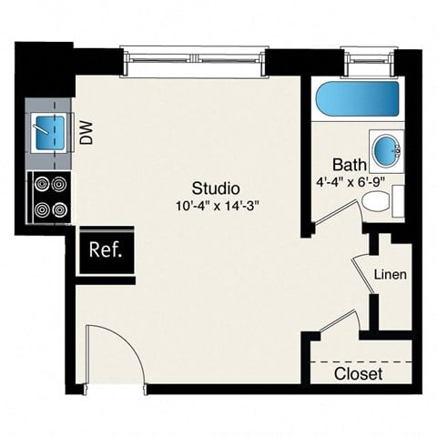 Floor plan for studio, 1 bath, 267 sqft