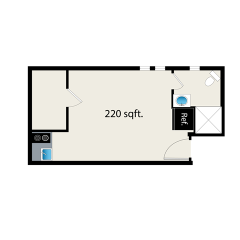 Floor plan for studio, 1 bath, 220 sqft
