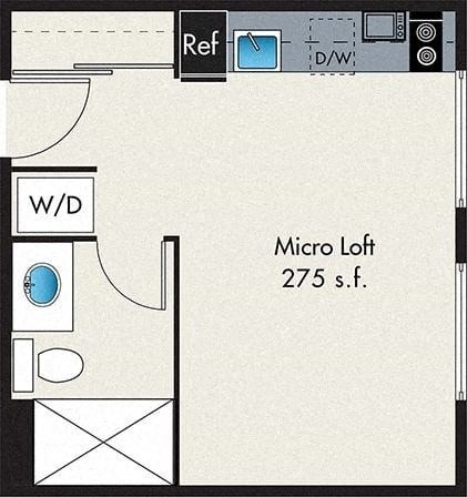 Floor plan for studio, 1 bath, 275 sqft