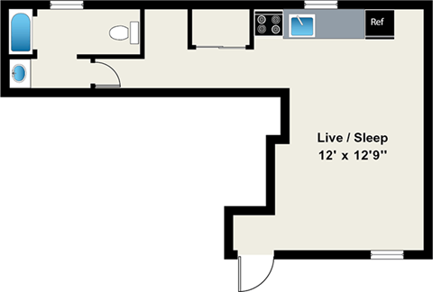 Floor plan for studio, 1 bath, 409 sqft