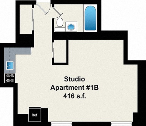 Floor plan for studio, 1 bath, 416 sqft