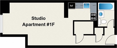 Floor plan for studio, 1 bath, 419 sqft
