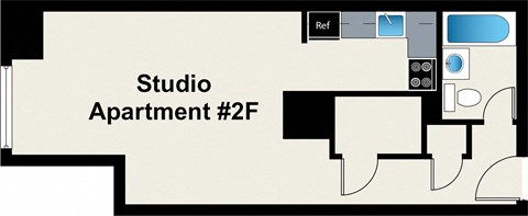 Floor plan for studio, 1 bath, 424 sqft