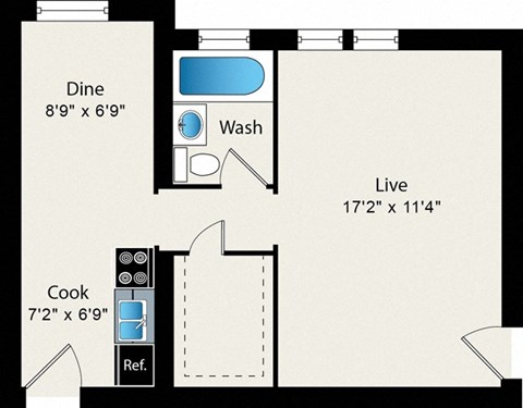 Floor plan for studio, 1 bath, 456 sqft