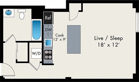 Floor plan for studio, 1 bath, 548 sqft