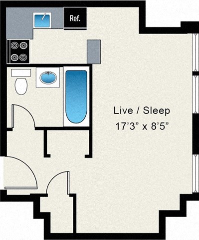 Floor plan for studio, 1 bath, 314 sqft