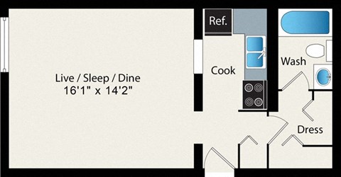 Floor plan for studio, 1 bath, 425 sqft