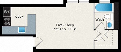 Floor plan for studio, 1 bath, 354 sqft
