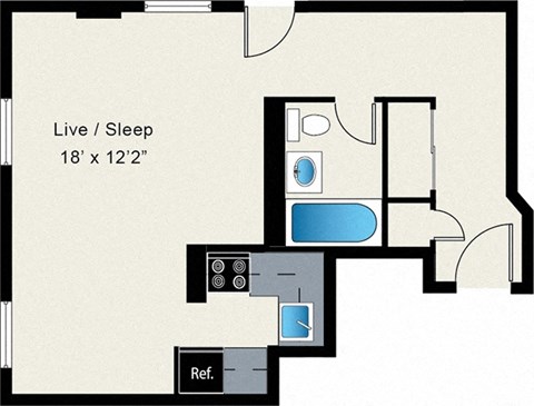 Floor plan for studio, 1 bath, 428 sqft
