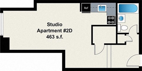 Floor plan for studio, 1 bath, 463 sqft