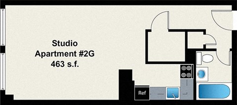 Floor plan for studio, 1 bath, 463 sqft